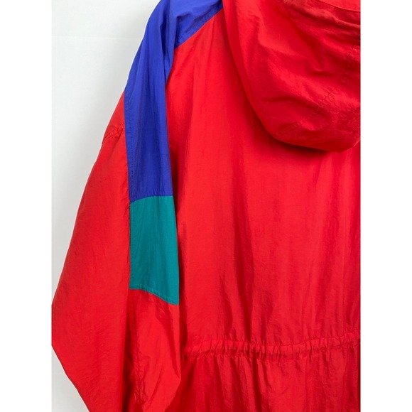 Vintage Eddie Bauer Men's Medium 90s Colorblock Anorak Jacket Red Teal Outdoor - Picture 7 of 8